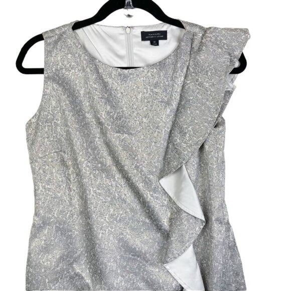 Tahari ASL Gold Brocade Sleeveless Cocktail Dress Vertical Ruffle Detail Size 10 - Picture 2 of 9